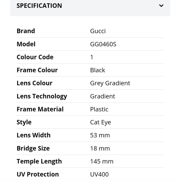 NWD$495 GUCCI GG0460S 001 Black Grey Gradient Cat Eye UV Protection Sunglasses - Picture 16 of 16